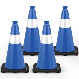 BATTIFE 4 Pack 18 Inch Traffic Cones, PVC Blue Cone, Black Weighted Base