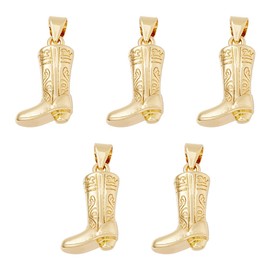 Hobbspring Pack of 5 Western Cowboy Charms Brass Western Boots Pendant 18 Carat Gold-Plated Vintage Boots Pendant Charms for Jewellery Necklaces and Earrings Making DIY Crafts, Brass