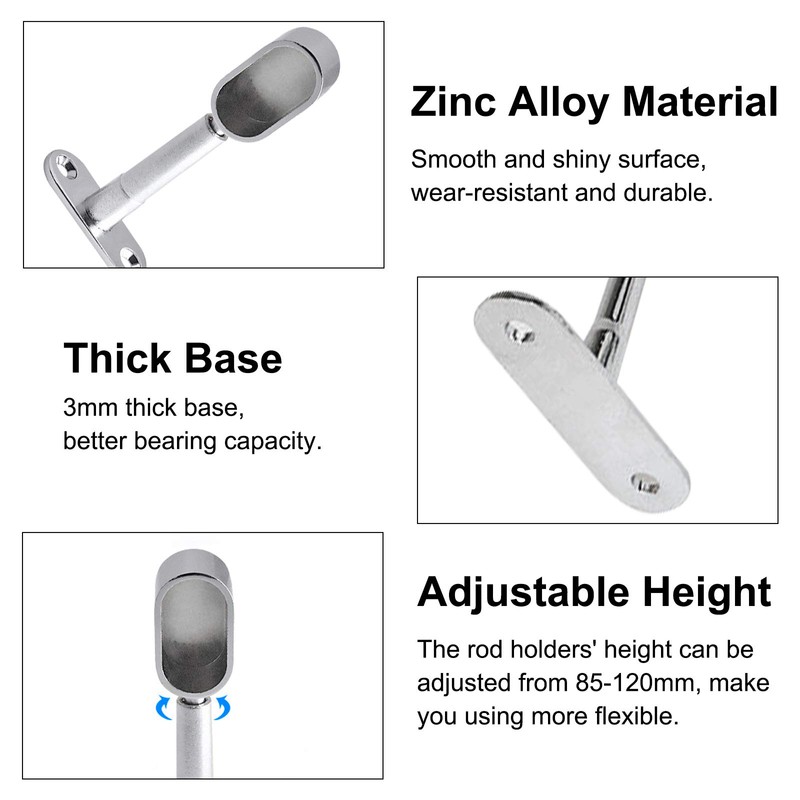 INCREWAY Closet Rod Support, 4Pcs Zinc Alloy Adjustable Oval Wardrobe