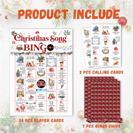 IDWHUIE Christmas Bingo Game for Adults, Christmas Song Themed Board Games for Family Party Large Group Activities, Holiday Party Favors Gifts Supplies, Bingo Set Accessories, 01