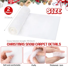 Yonsya Artificial Snow Blanket Roll, Thick Xmas Fluffy Snow Cover, Winter Fake White Cotton Snow Blanket Table Runner for Christmas Village Tree Decoration (2, White Without Light)