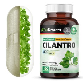 BIO KRAUTER Cilantro Capsules - 800 mg 100 pcs - Vegan & Pure Cilantro Supplement for Rich Source of Antioxidants and Natural Cleansing & Detox - No Fillers, Non-GMO - 25 Days of Supply