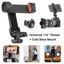 XILETU 360° Rotating Tripod Phone Mount with 2 Cold Shoe Mounts and 1/4 Standard Screw - Universal Smartphone Adapter for Tripods, Cameras, and iPhones