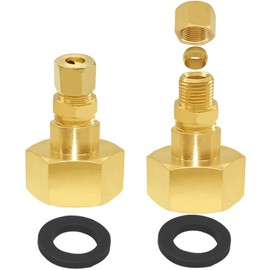 Joywayus Brass 3/4" GHT Female Garden Hose Thread to 1/4" OD Compression Tubing US Standard Faucet Adapter Convert (Pack of 2)