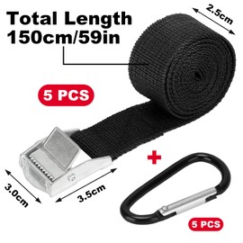 Sheryl&Rain 5 Pack Tie Down Straps with Buckles, Heavy Duty Lashing Straps, Adjustable Ratchet Straps 1.5M, Roof Rack Straps for Cargo, Motorcycle, Trucks, Trailer, Luggage, Quick Release (Black)