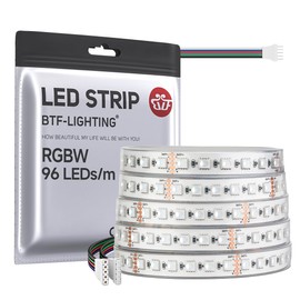 BTF-LIGHTING 5050 RGBW RGB+Cool White(6000K-7000K) 4 Colors in 1 LED 5m 16.4ft 96LED/m DC24V Multi-Colored LED Tape Lights IP67 Waterproof Wihte 14mm PCB for Home Decoration(No Adapter or Controller)