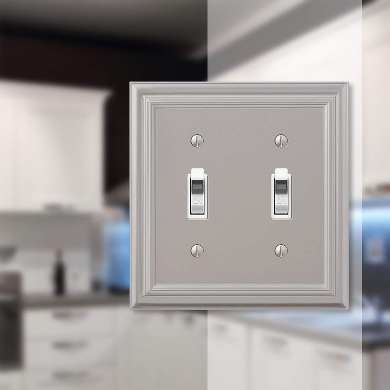 Amerelle Continental Double Toggle Cast Metal Wallplate in Satin Nickel