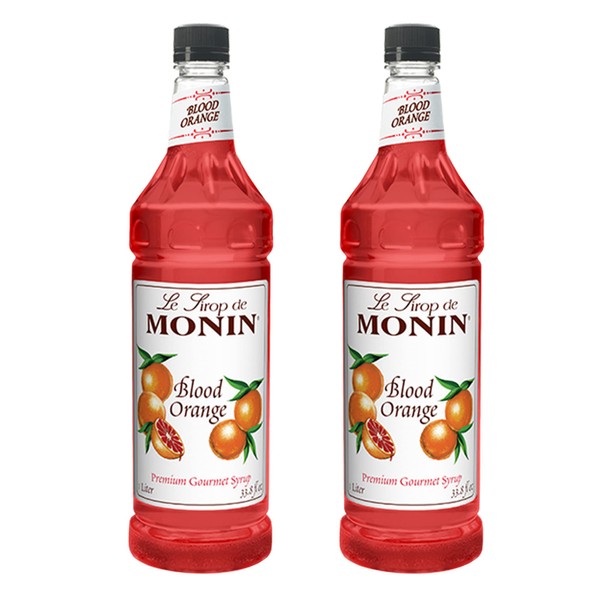 Monin - Blood Orange Syrup, Berry Citrus Flavor, Natural Flavors, Great for Cocktails, Mocktails, and Lemonades, Non-GMO, Gluten-Free (1 Liter, 2-Pack)