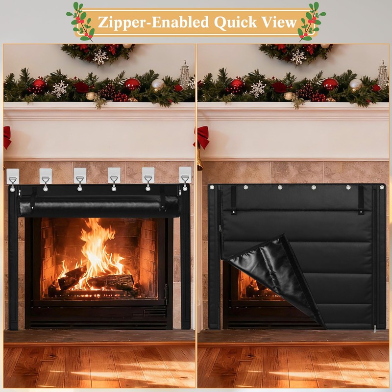 LUCKIPLUS Fireplace Cover, Indoor Fireplace Blanket with Hook & Loop
