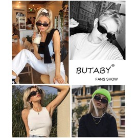 BUTABY Rectangle Sunglasses for Women Retro Driving Glasses 90’s Vintage Fashion Narrow Square Frame UV400 Protection Black & Champagne