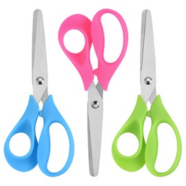CCR Left Handed Scissors Kids,13cm Safety Blunt Stainless Steel Scissors for Kids PP Plastic Handles Left Handed Kids Scissors for DIY Cutting,Assorted Color,3 Pack