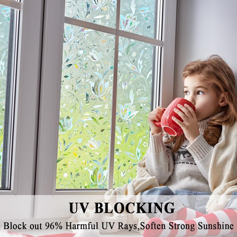 Tulip Decorative Window Film,No Glue Frosted Privacy Film,Stained Glass Door