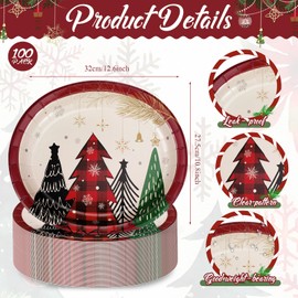 Havawish 100 Pcs Christmas Oval Paper Plates Christmas Disposable Party Trays Oval Xmas Paper Platters Large Dinner Serving Platters for Candy Cookie Dinner Wedding Supplies (Christmas Tree)
