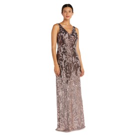 R&M Richards Women's Petite Ombre Evening Gown, Mocha