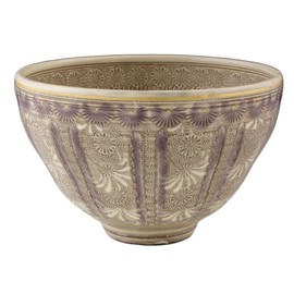 Kyo Ware TTS772 Kiyomizu Ware Pottery Kiln Matcha Bowl (Comes in a Paulownia Box), Purple Saika Crest