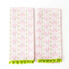 8 Oak Lane Pink Tennis Stripe Pom-Pom Kitchen Towel Set