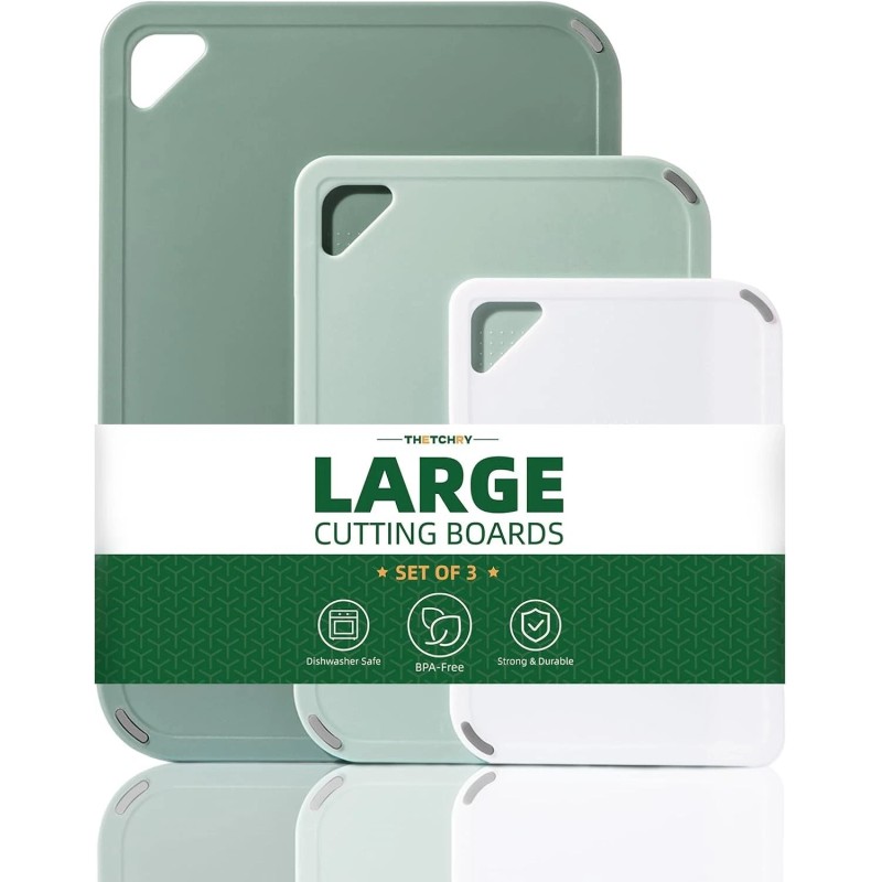 thetchry Plastic Cutting Board Set of 3 Large-Small Chopping Boards