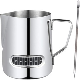 RODISHOMM 600ml Milk Frothing Pitcher with Temperature Control, Stainless Steel Jug with Latte Art Pen for Coffee, Latte & Cappuccino (Silver)
