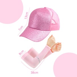 1 Piece Pink Baseball Cap, 1 Pair of Sunscreen Sleeves, Comfortable and Breathable, Adjustable Hollow Casual Hat for Girls, Outdoor Sports Riding Sunshade Set.