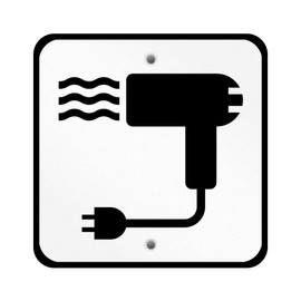 Aluminum Square Metal Sign Multiple Sizes in-Room Hair Dryer Hi-Wattage Plug Information Hospitality Hotels A Black Healthcare Wayfinding with Border Weatherproof Street 12x12Inches