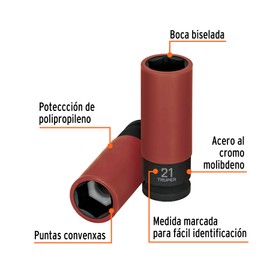Truper D-7321-MLPD Dado Largo Impacto protección plástica 21 mm, 6 Puntas, Cuadro 1/2"