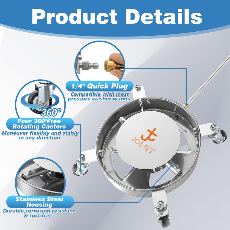 JOEJET Undercarriage Pressure Washer Attachment, Undercarriage Cleaner with 4 Wheels,