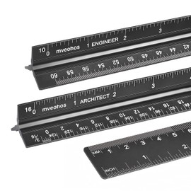Architectural&Engineering Triangular Scale Ruler, 12 Inch Architectural Scale Ruler Set, Laser-Etched Aluminum with Stainless Steel Ruler for Architects, Students, Draftsman, Engineers (3 PCS)