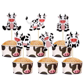 Paquete de 36 decoraciones para cupcakes de vaca de animales de granja Moo Happy Birthday para cupcakes de vaca, granja, animales, zoológico, temática de baby shower, fiesta de cumpleaños de niños, suministros de decoración de pasteles