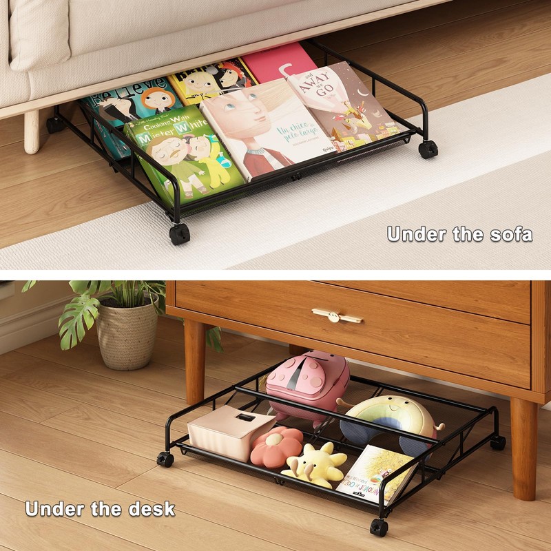 KOSIWU Under Bed Shoe Storage Organizer, Metal Mesh Under Bed