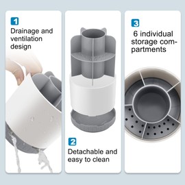 GFWARE Toothbrush Holders for Bathrooms - White Rotating Kids Electric Toothbrush and Toothpaste Holder, Detachable 6 Slots Tooth Brush Organizer Bathroom Countertop Storage