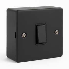 SHPELEC® Matt Black Metal Switch and Socket Range with Surface Mount Back Box – Sleek, Durable, and Easy to Install (1 Gang 10A Switch + Back Box, Screwed Version)