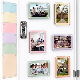 12 Pack Pastel Magnetic Picture Frames Acrylic Fridge Magnetic Frame Back to School Locker Decor 2.9x4.1in Double Sided for Refrigerator Dorm Office Bulletin Board Instant Photos