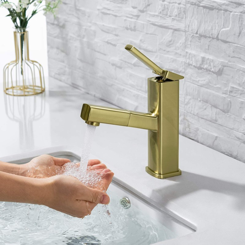 KAIYING Bathroom Sink Faucet with Pull Out Sprayer, Single Handle