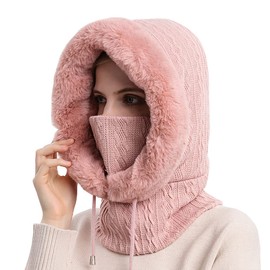 YAMEE Balaclava Women's Face Mask Winter Warm Balaclava Slip-On Hat Ski Hat Cycling Hat Scarf Headwear Plush Velvet Cap Skiing Cycling, 9876 / Pink