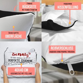 PR Print Royal Photo Cushion with Saying Design Cushion with Photo in Heart Shape – Anniversary Gifts | Includes Filling, Black Back, 40 x 40 cm