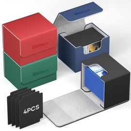 Mlikero - Paquete de 4 cajas de cartón, caja de comandante, capacidad para más de 400 tarjetas de doble manga con 4 divisores, caja de tarjetas de cierre magnético de piel para MTG, TCG (4 colores)