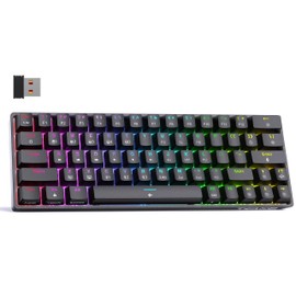 DIERYA T63 60% Wireless Mechanical Gaming Keyboard | Bluetooth/2.4G/Wired Keyboard | RGB Backlit Compact 63 Keys Mini Office Keyboard | with Red Switch | for Windows Laptop PC Gamer Typist-Black