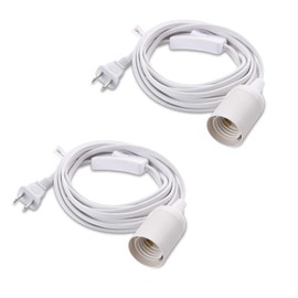 Cable Matters 2-Pack Hanging Light Cord with Switch - 15ft, Pendant Light Cord with Plug, White