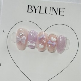 Lavender Bonbon Handmade Nail Tip Ribbon Nail Tip - Almond / 라벤더봉봉 수제네일팁 리본 네일팁 - 아몬드