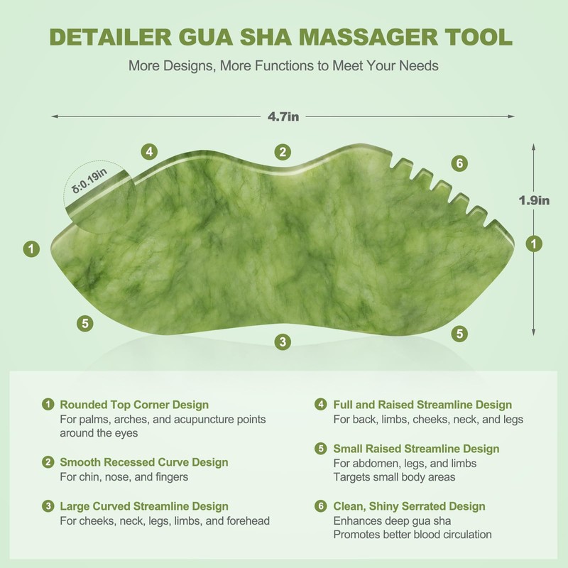 3 PCS Jade Stone Gua Sha Set Face Massager, Body