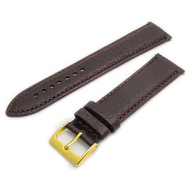 Verona Padded Camel Grain XL Extra Long Leather Watch Strap Band 18mm Brown with Gilt (Gold Colour) buckle