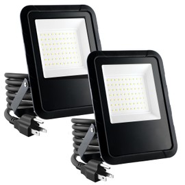Simple Deluxe 2 Pack LED Flood Lights Outdoor, 70W 7000LM Super Bright Outside Work Light with Plug, IP65 Waterproof, 6500K Floodlight for Garage, Yard, Lawn