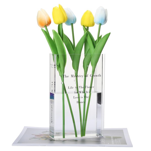Book Vase for Flowers, BestMal Acrylic Book Flower Vase Clear Unique Modern Cute Aesthetic Room Decor Book Vases for Bookshelf Home Bedroom Office Decor A Book About Flowers The Mystery of Growth Vase