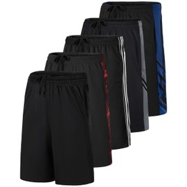 Real Essentials Boys' 5-Pack Mesh Active Athletic Performance Basketball Shorts with Pockets, Set 12, X-Large