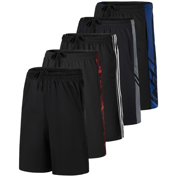 Real Essentials Boys' 5-Pack Mesh Active Athletic Performance Basketball Shorts