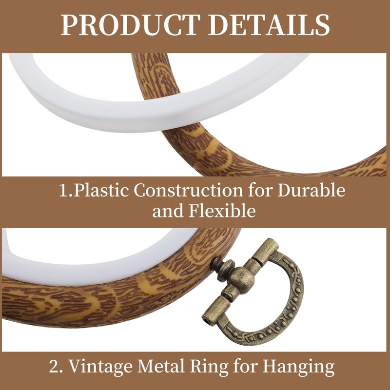 Mcredy Oval Embroidery Hoop, Wood-Grain Plastic, 6"x7.5"-2Pcs