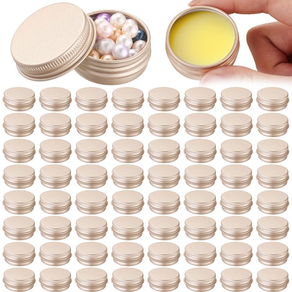 Patelai 64 Pieces Lip Balm Tin Containers Screw Top Round