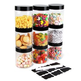 Aoligei Plastic Storage Jars, Set of 9, BPA-Free Containers with Lid, Airtight Containers, Slime Containers, Spices Set, Mepal Storage Jars Set for Kitchen, Tea, Spice Jars (250 ml, Black)