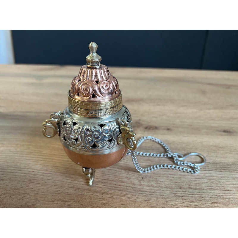 Bitto Samra Incense Burner Copper White Metal Height 13 cm