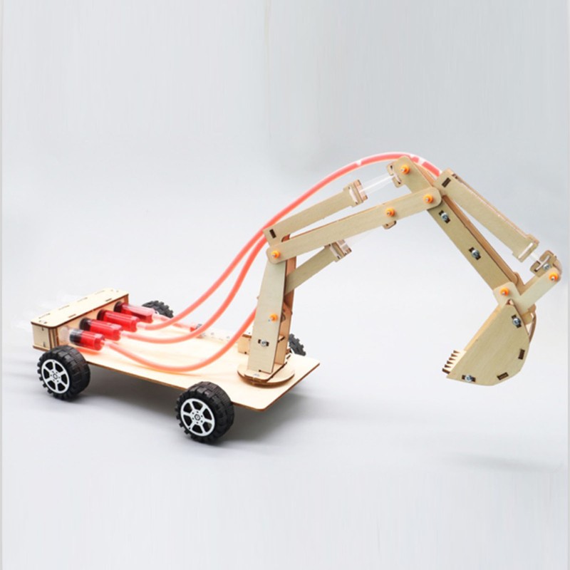 Hydraulic Excavator Model Educational Wooden Science Experiment Toy DIY STEM